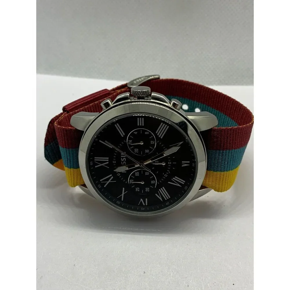 Fossil FS4736 Men's Multicolor Fabric Analog Black Dial Quartz Wrist Watch OJ54